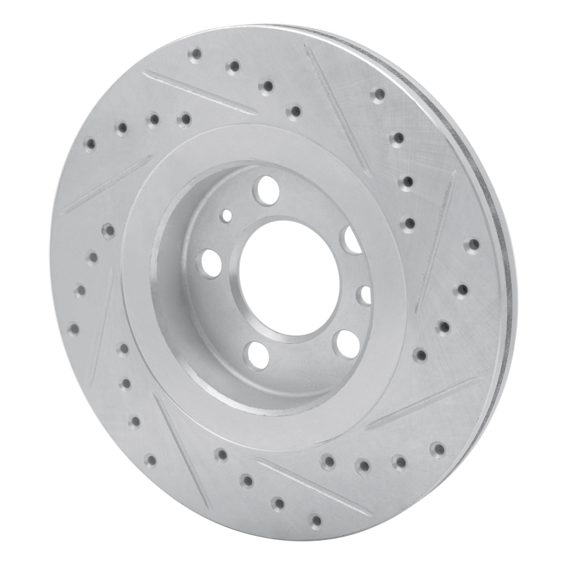 Volkswagen Golf Brake Rotor (1) - Front Left - R1 Concepts - Drilled & Slotted - Silver - `98-`15